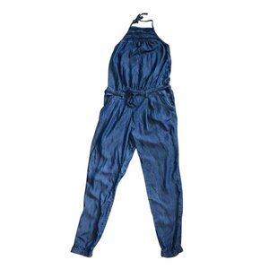 Sisley Womens Denim Halter Tie Neck Jumpsuit/Jumper-Blue-Size Small-GUC